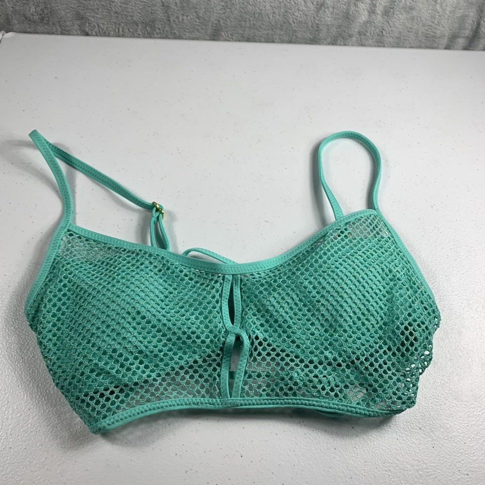 Becca Women's Swim Top Small Green Mesh Network Cami Bikini Removable Cup NWT